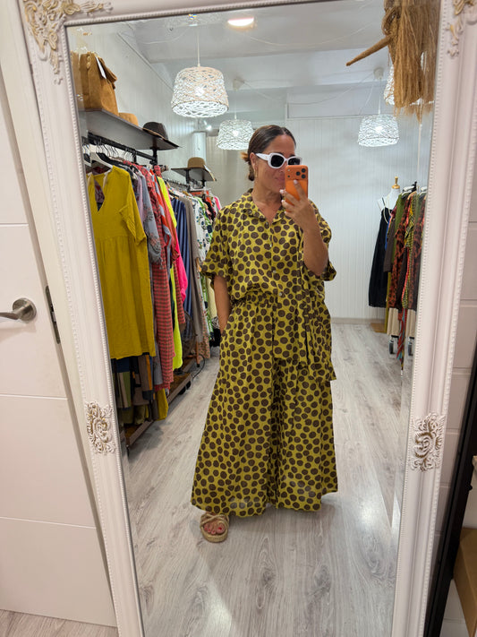 Pantalón Lola topos oversize pistacho
