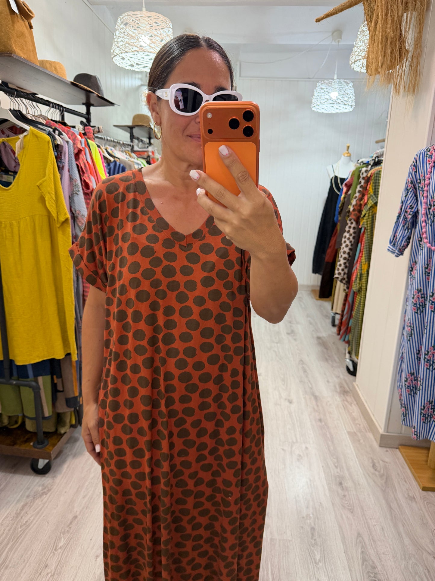 Vestido Lola topos caldera y chocolate