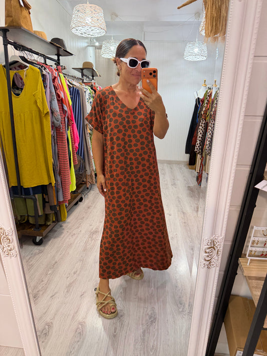 Vestido Lola topos caldera y chocolate