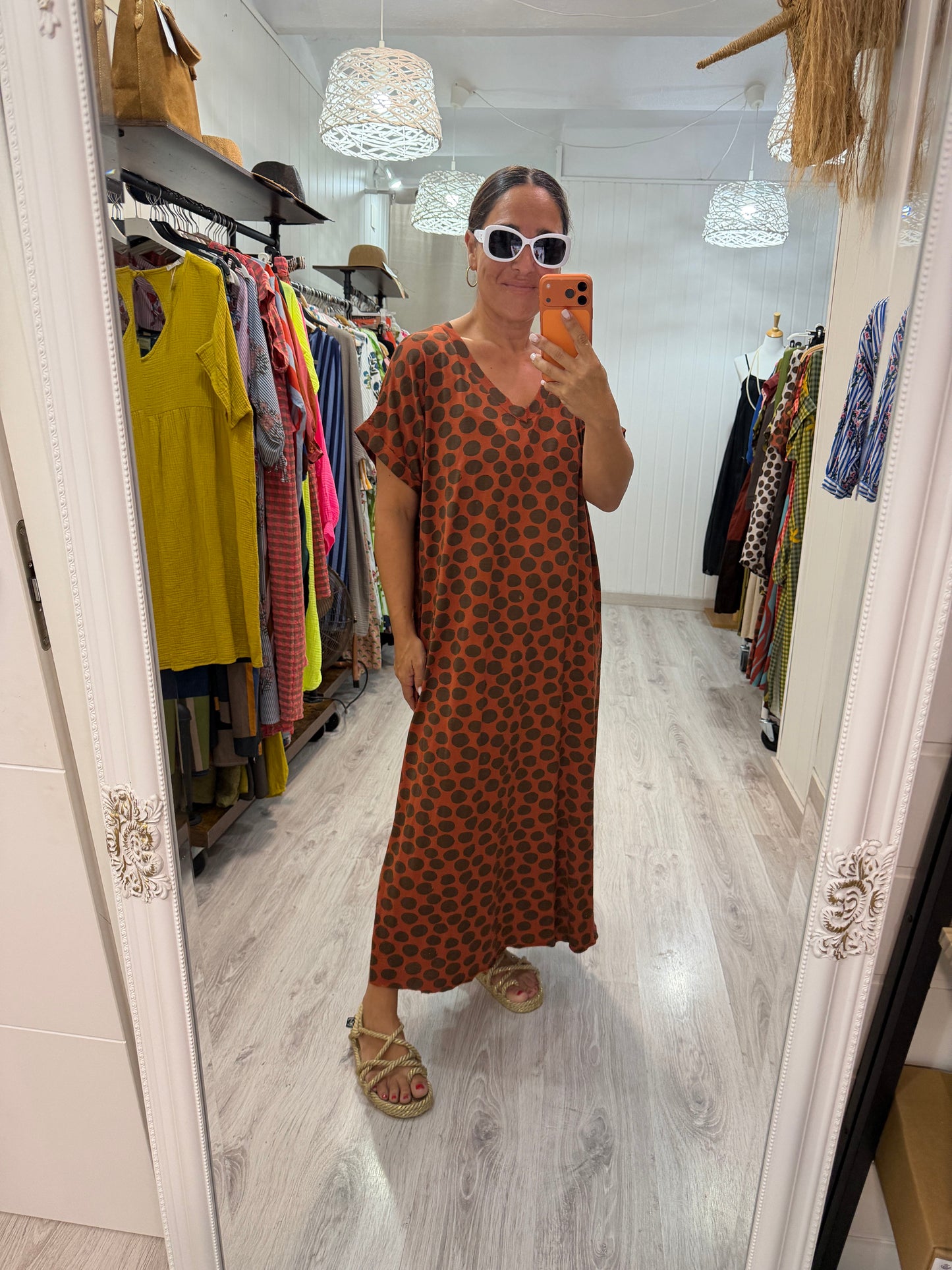 Vestido Lola topos caldera y chocolate