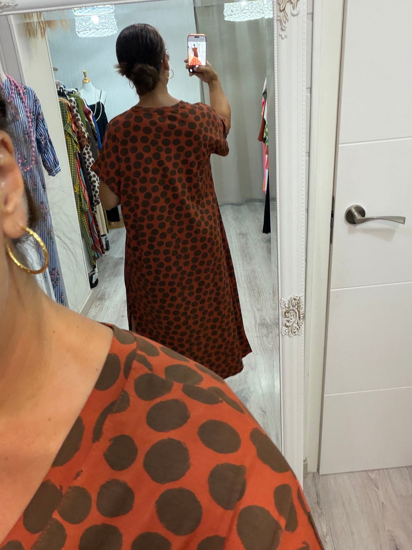 Vestido Lola topos caldera y chocolate