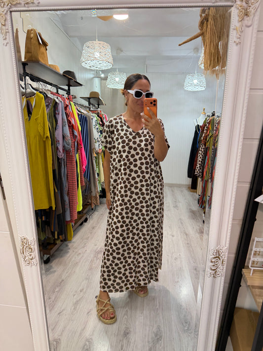 Vestido Lola topos beige y chocolate