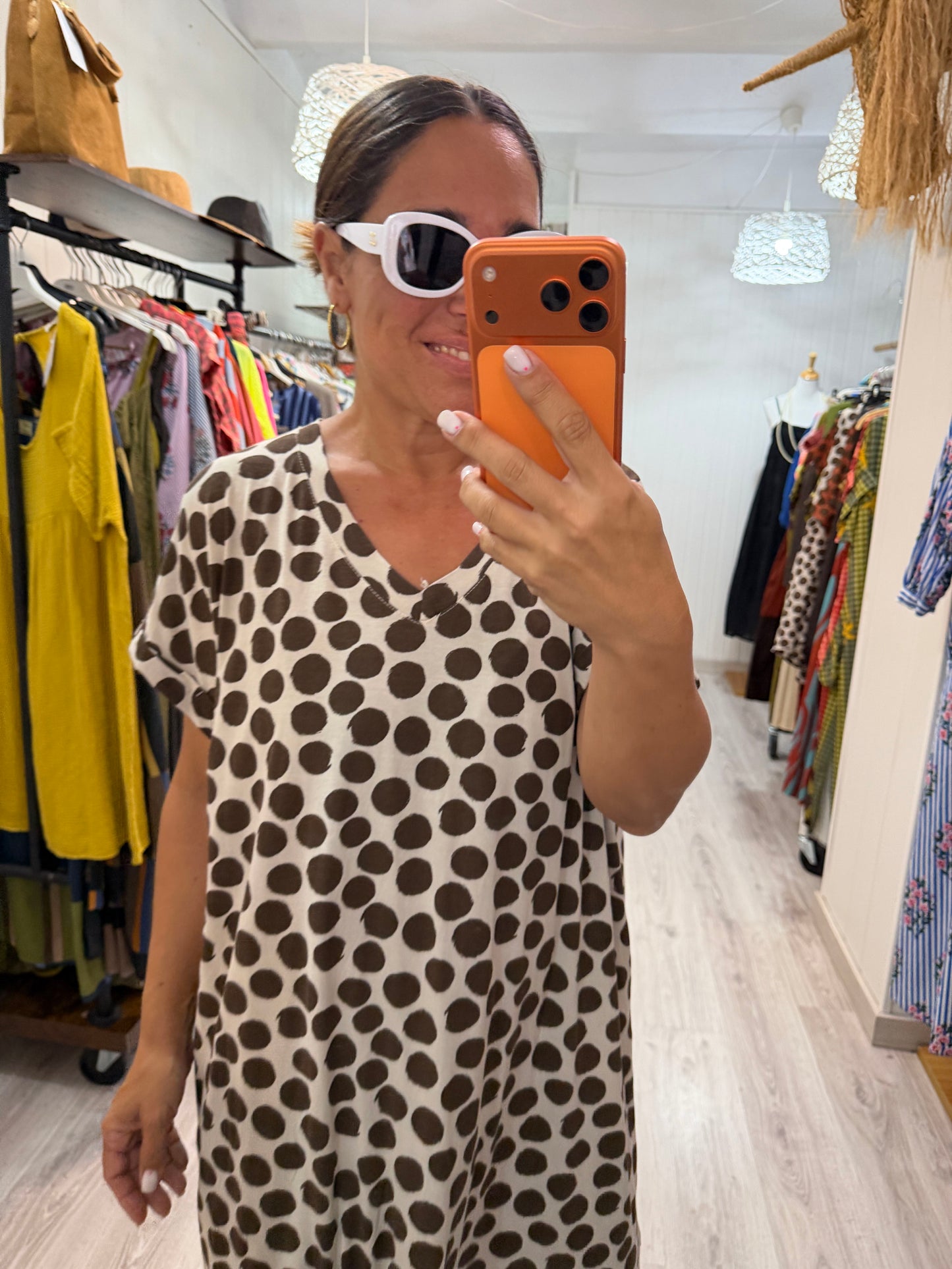 Vestido Lola topos beige y chocolate