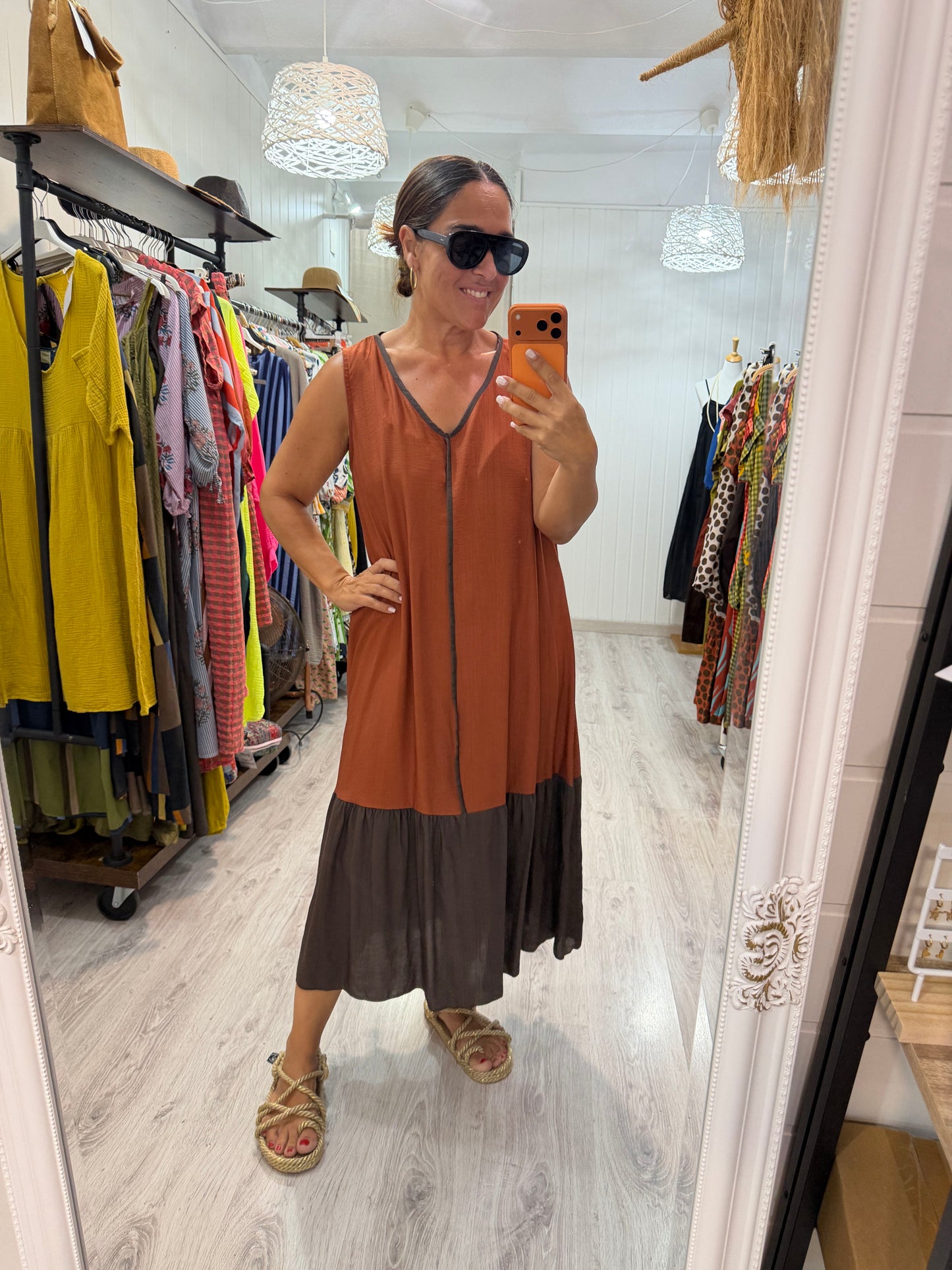 Vestido Ana caldera y chocolate