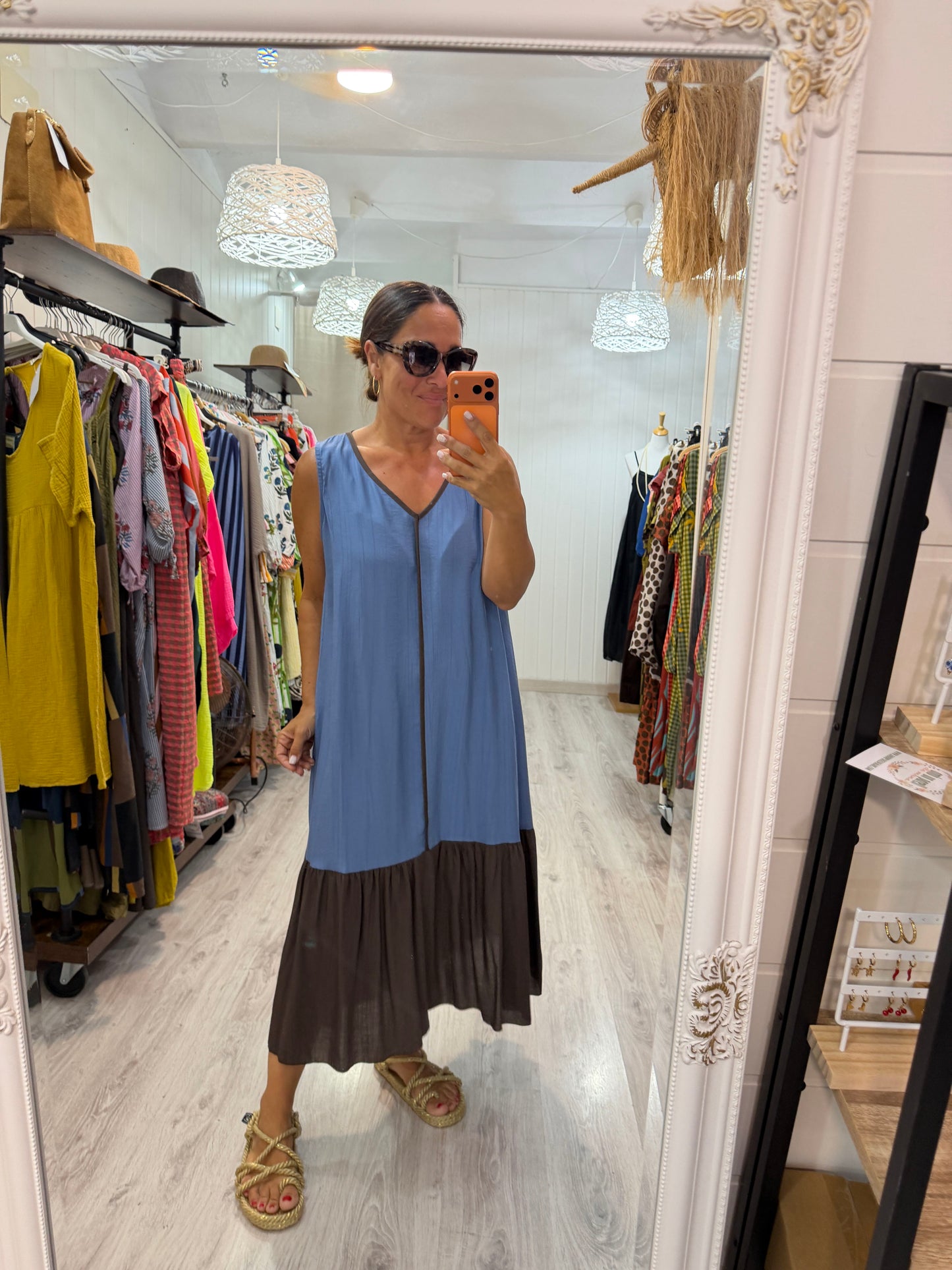 Vestido Ana azul cielo y chocolate
