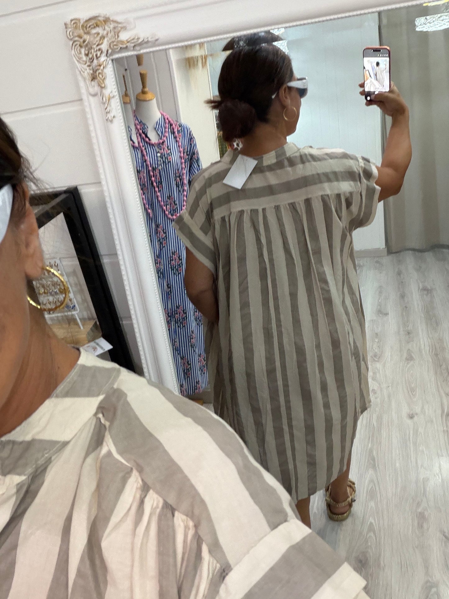 Vestido Cangas beige y taupe