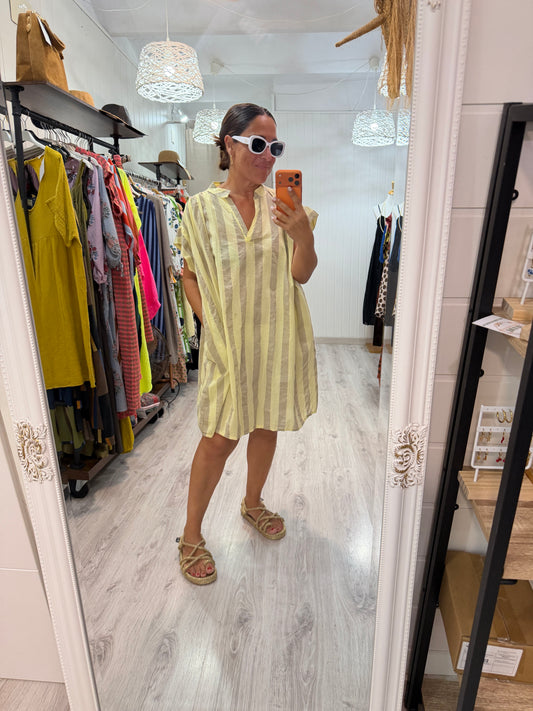 Vestido Cangas amarillo y taupe
