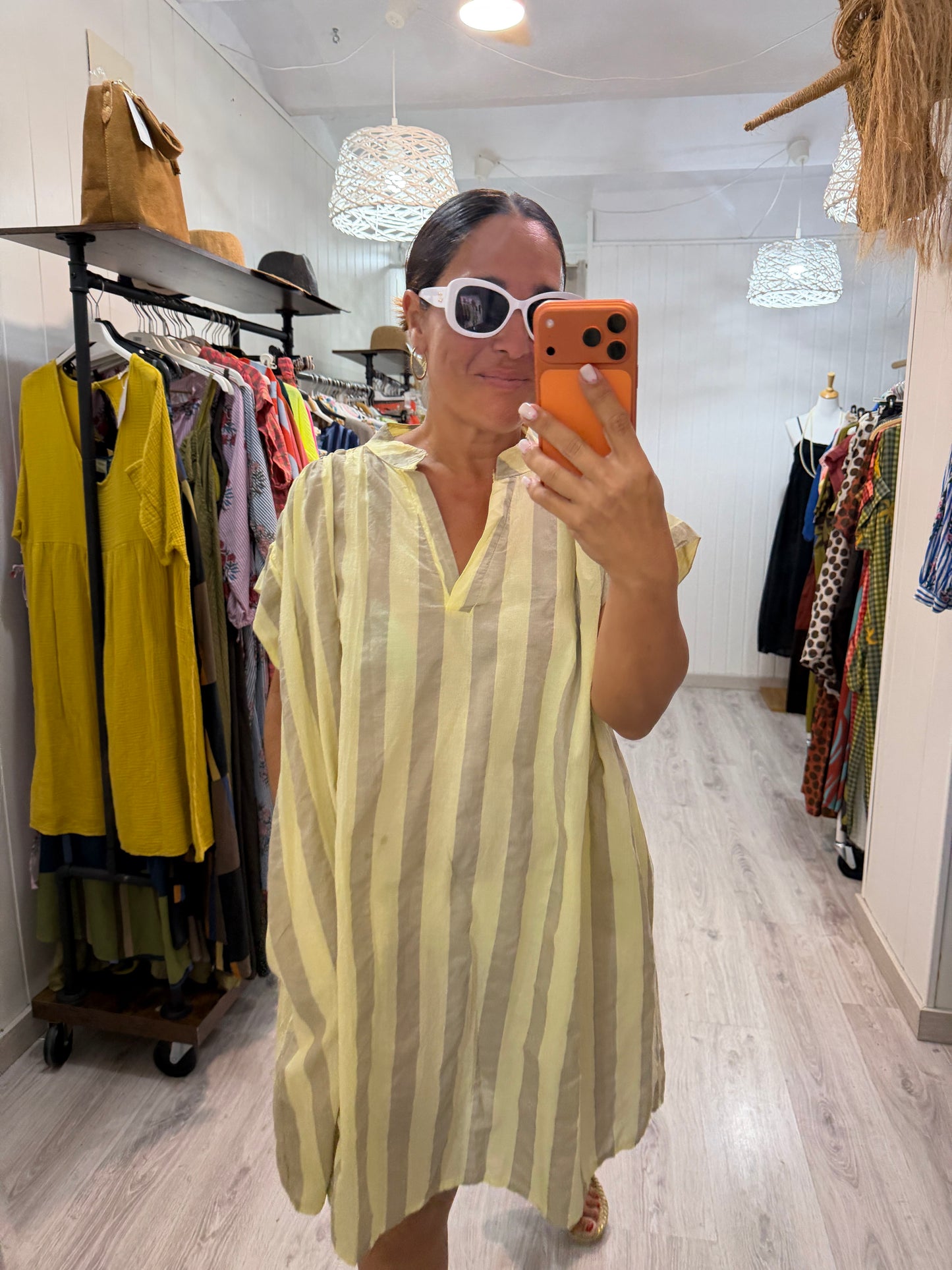 Vestido Cangas amarillo y taupe