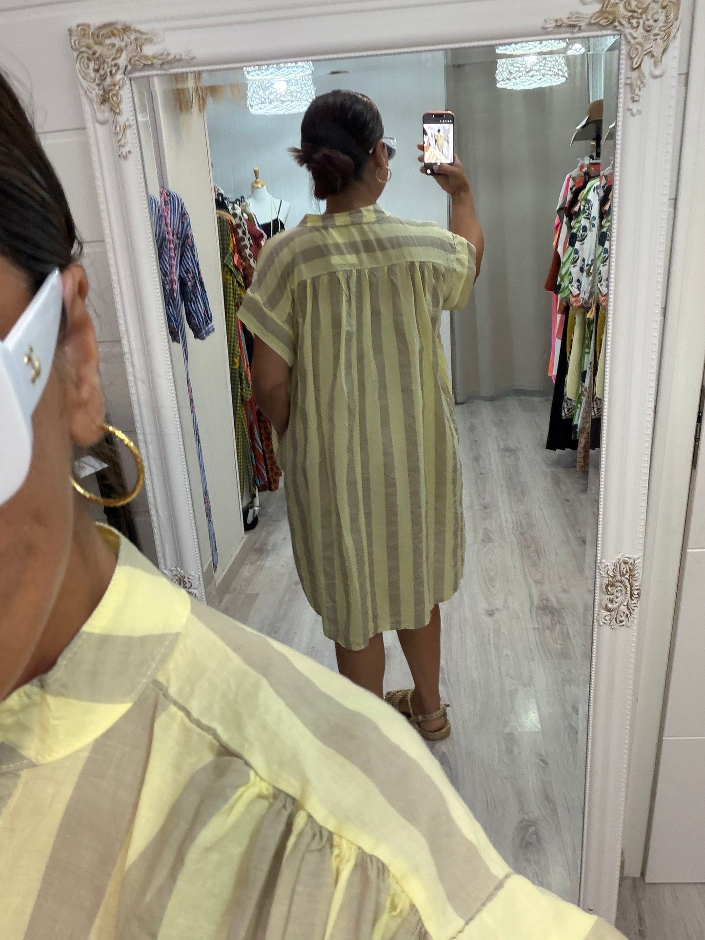 Vestido Cangas amarillo y taupe