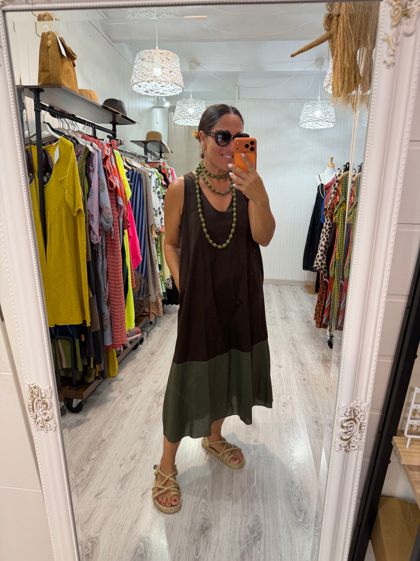Vestido Bicolor chocolate y verde