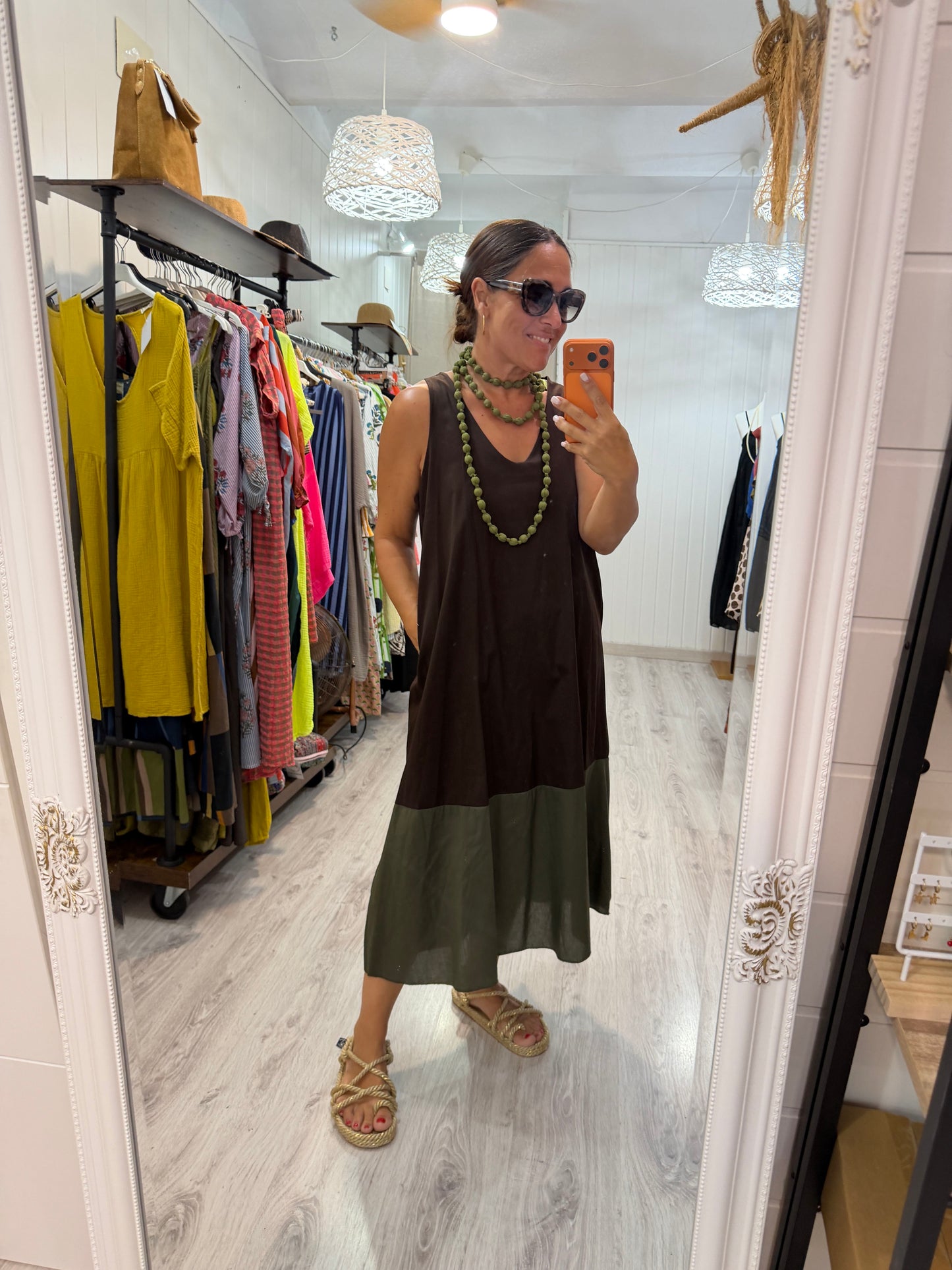 Vestido Bicolor chocolate y verde