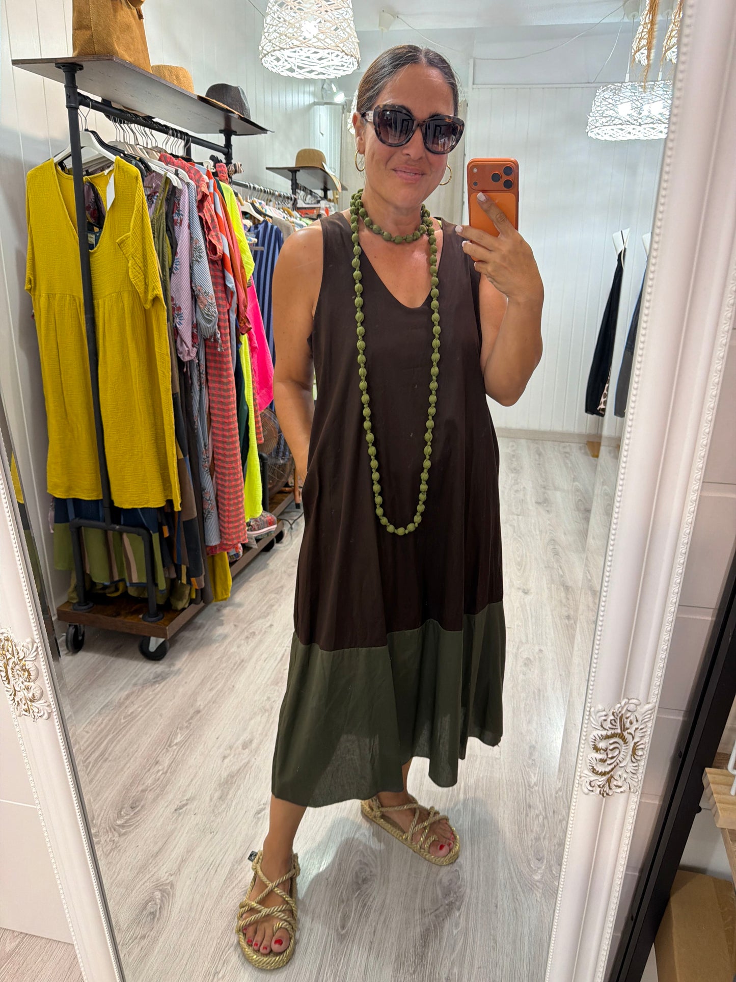 Vestido Bicolor chocolate y verde