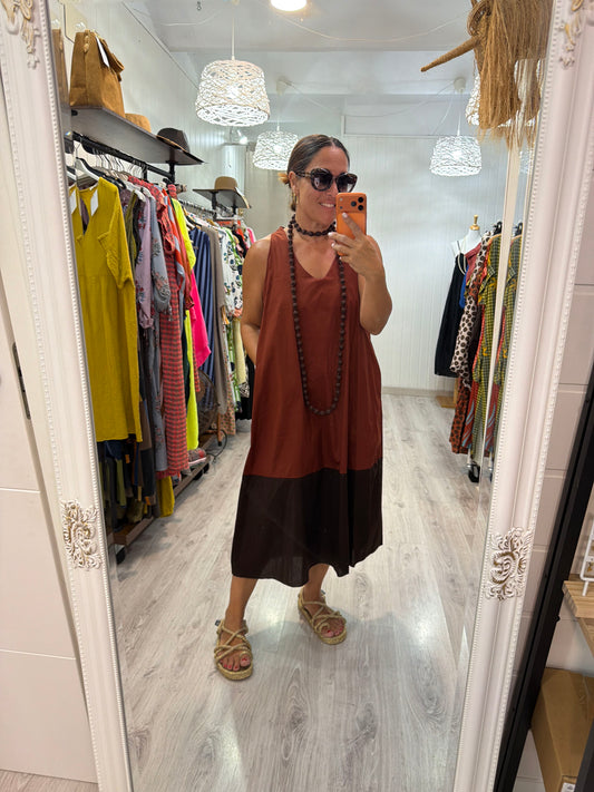Vestido Bicolor caldera y chocolate