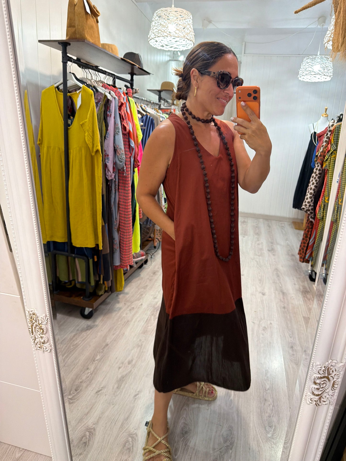 Vestido Bicolor caldera y chocolate