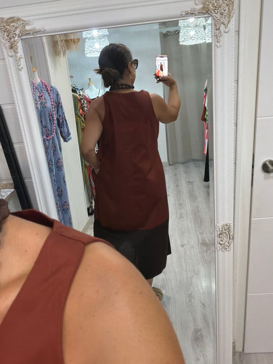 Vestido Bicolor caldera y chocolate