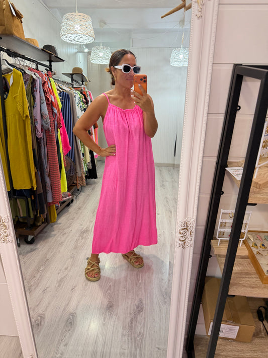 Vestido Cartagena bambula fluor fucsia