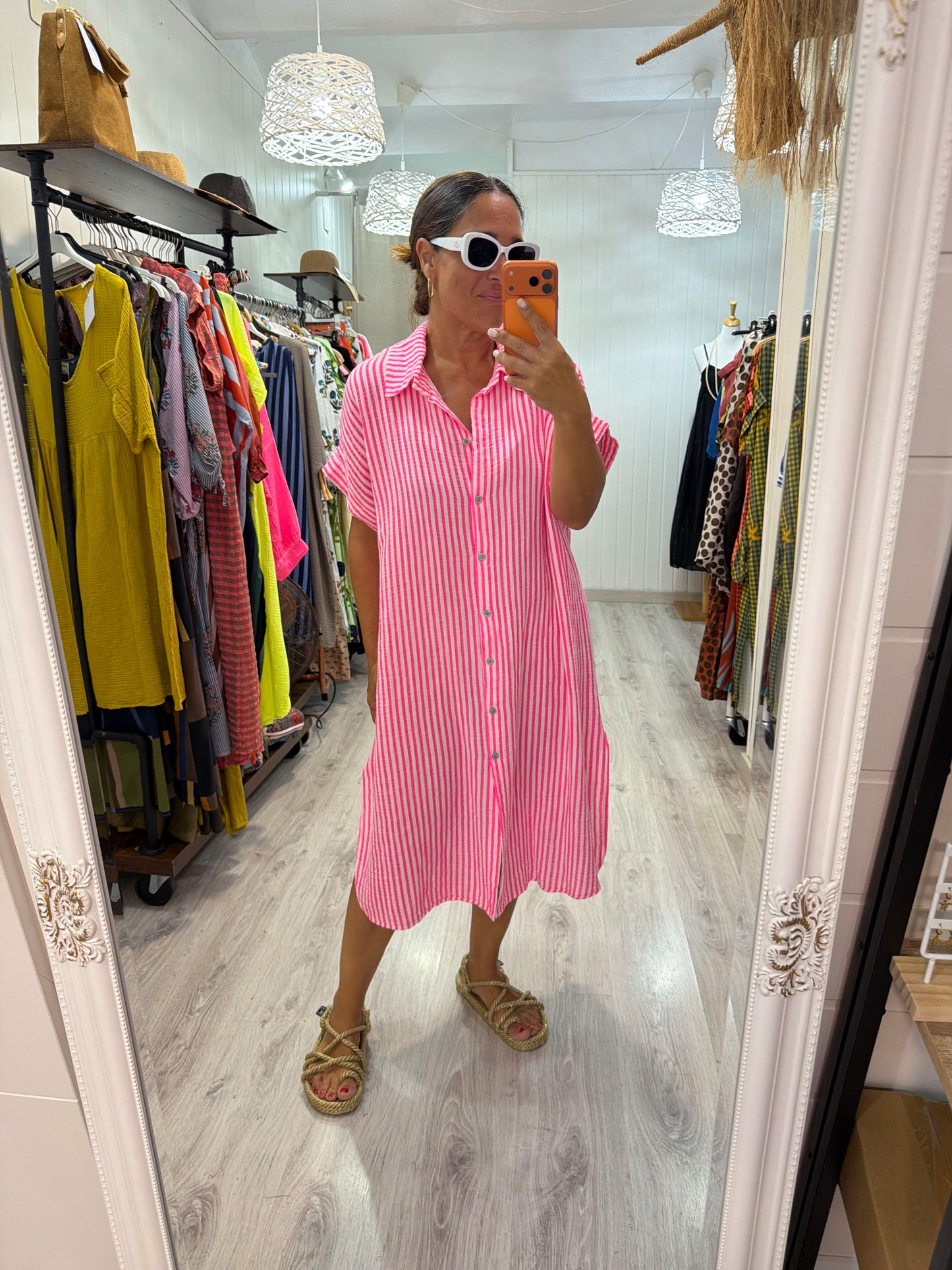 Vestido Bambula camisero navy fucsia