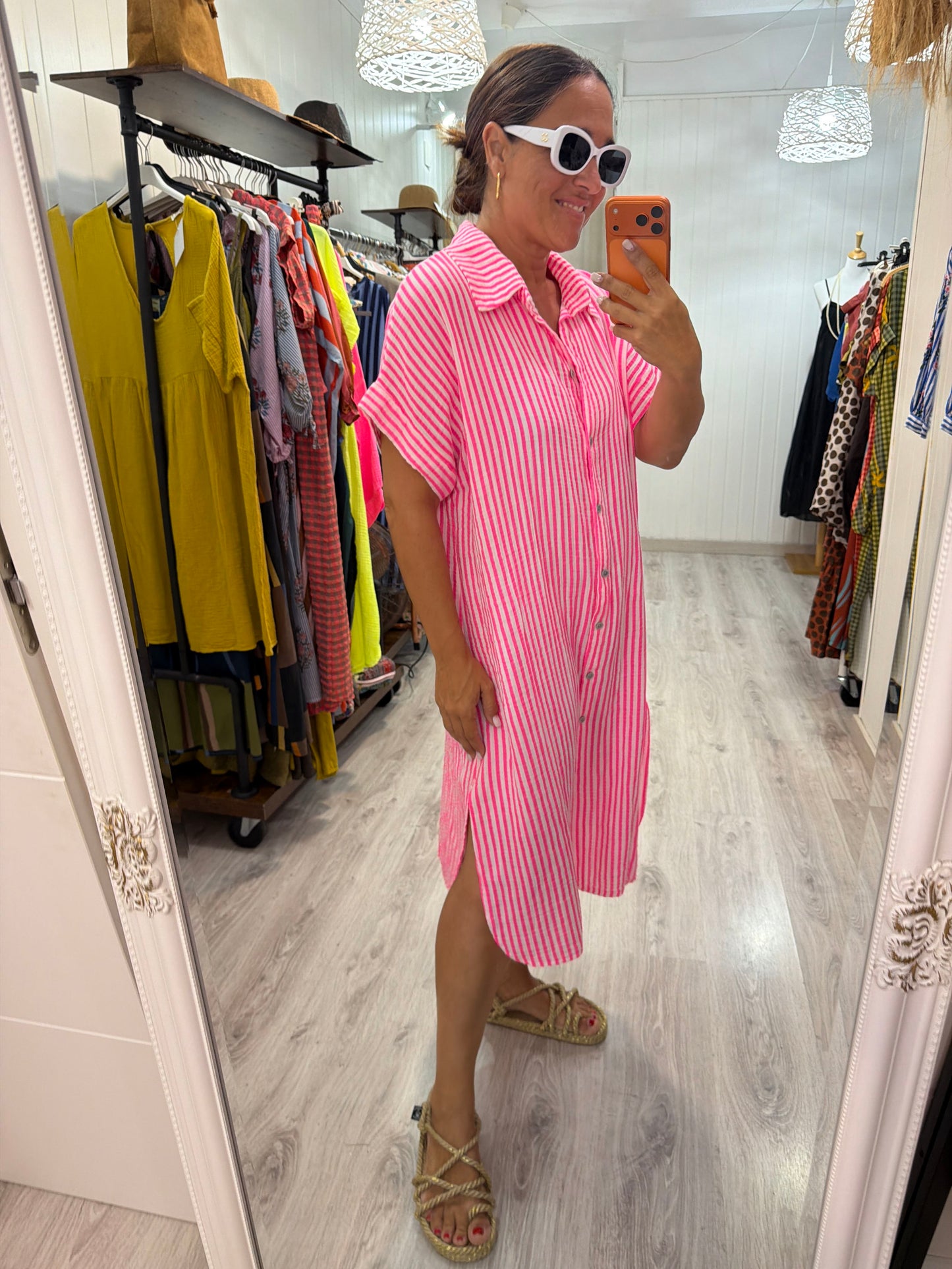 Vestido Bambula camisero navy fucsia