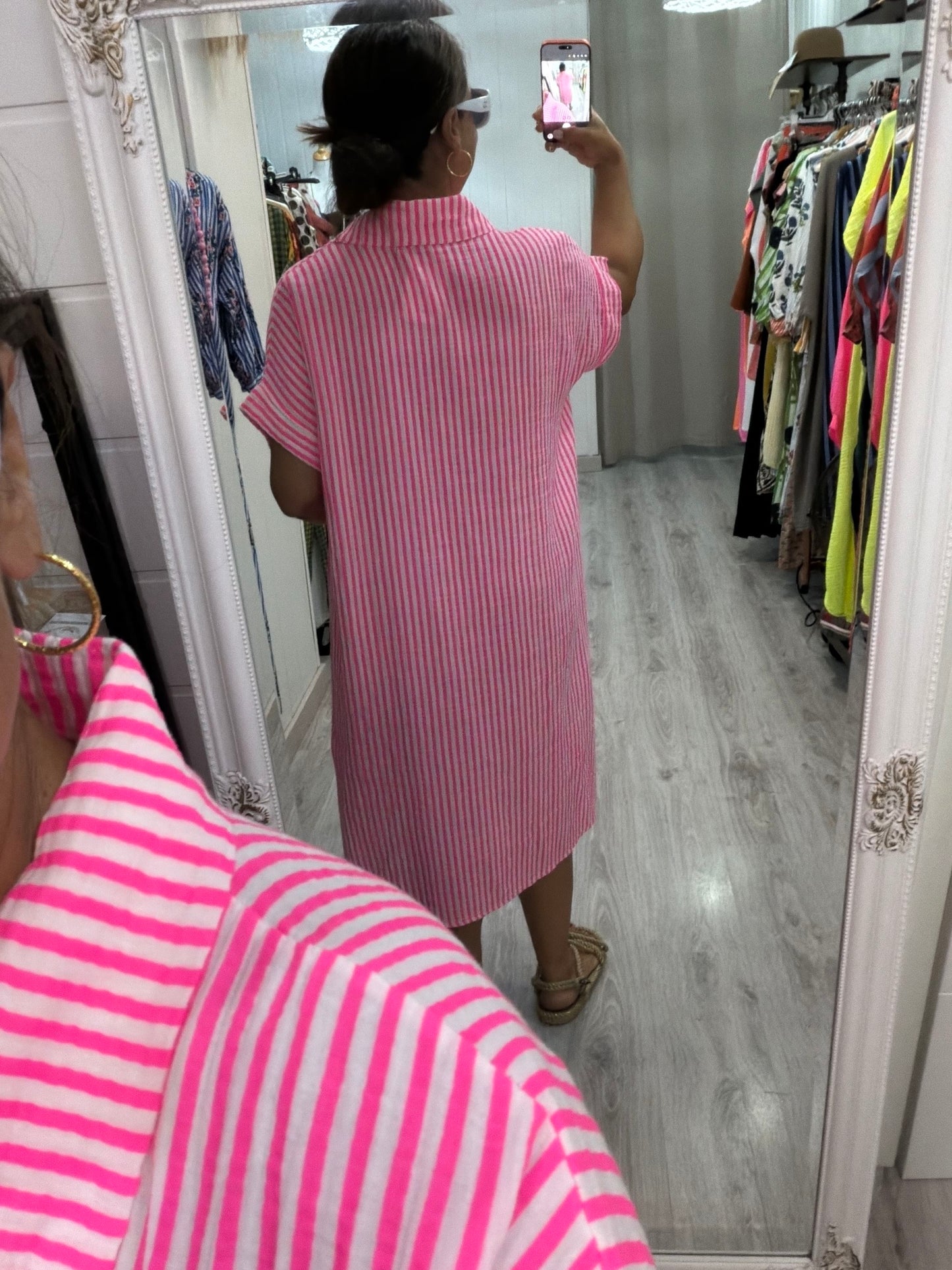 Vestido Bambula camisero navy fucsia