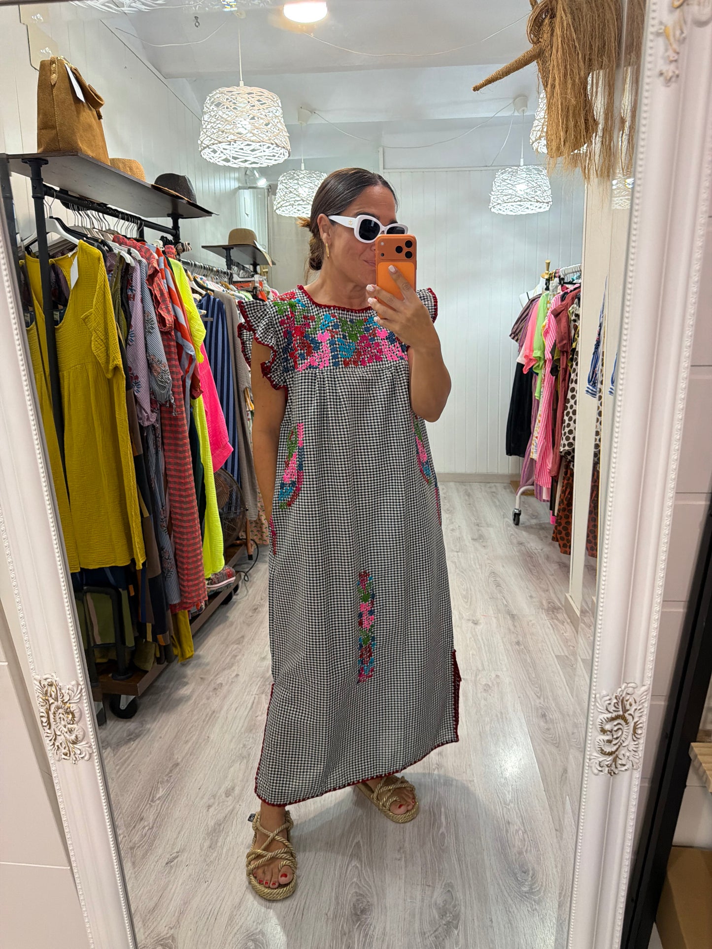 Vestido Mexicano Oaxaca Vichy floral negro