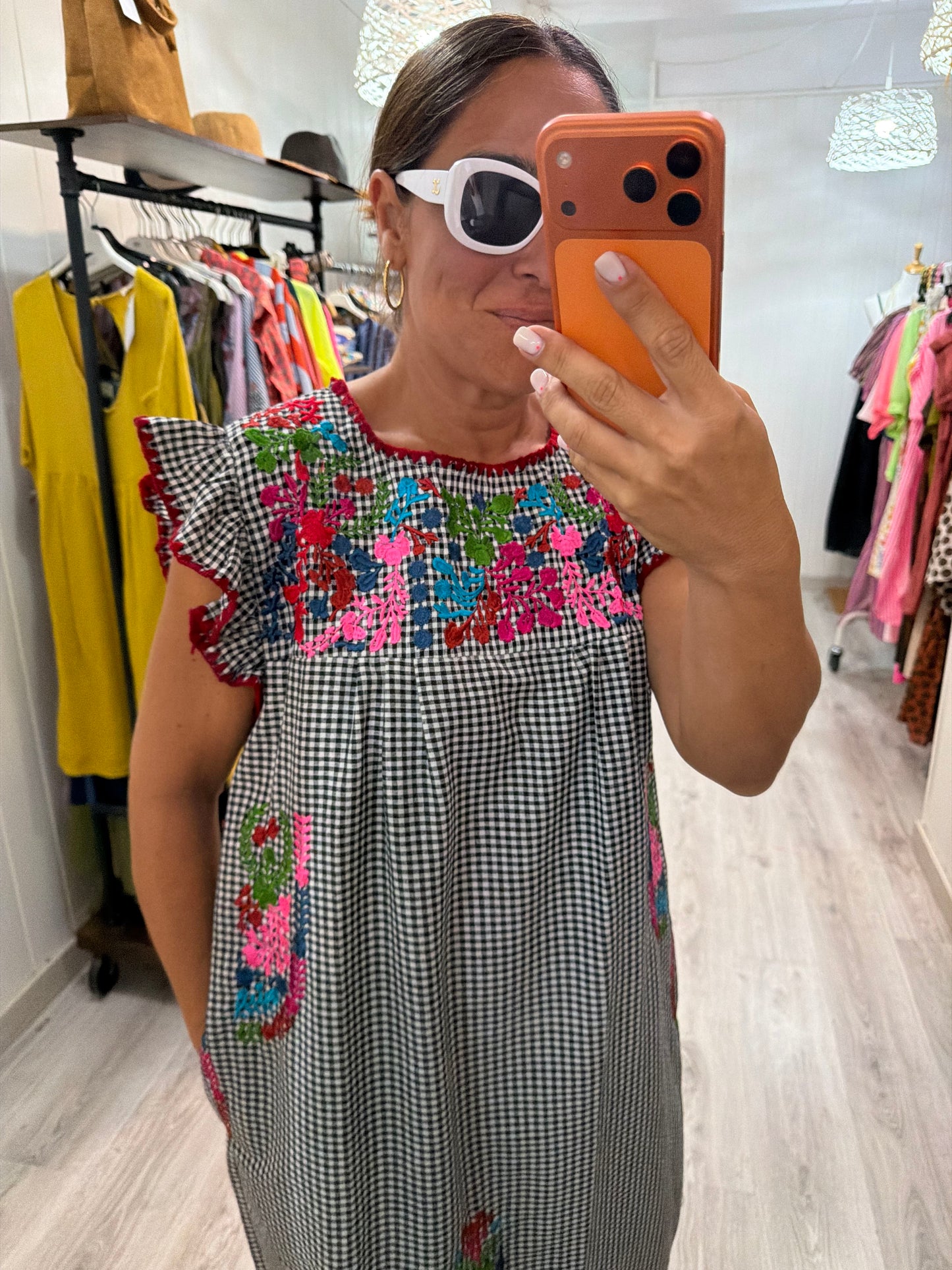 Vestido Mexicano Oaxaca Vichy floral negro