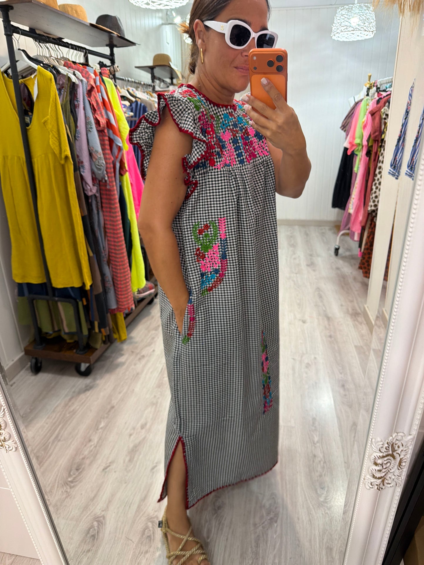 Vestido Mexicano Oaxaca Vichy floral negro