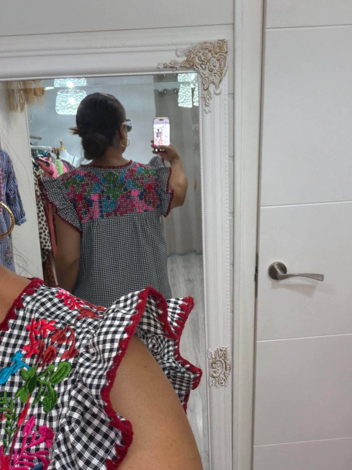 Vestido Mexicano Oaxaca Vichy floral negro