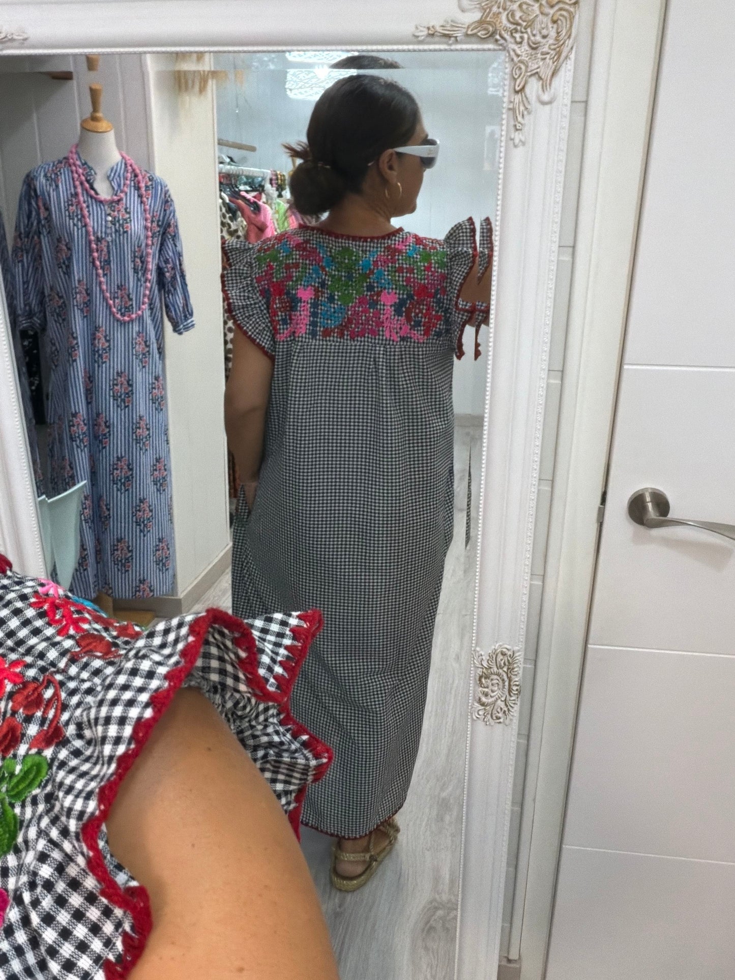 Vestido Mexicano Oaxaca Vichy floral negro