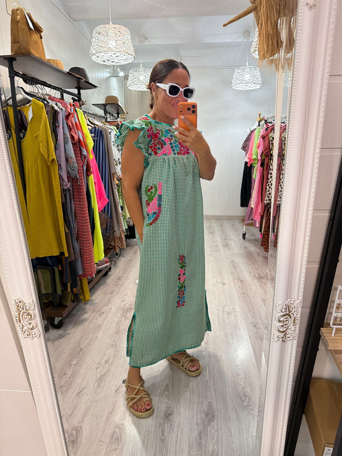 Vestido Mexicano Oaxaca Vichy floral turquesa