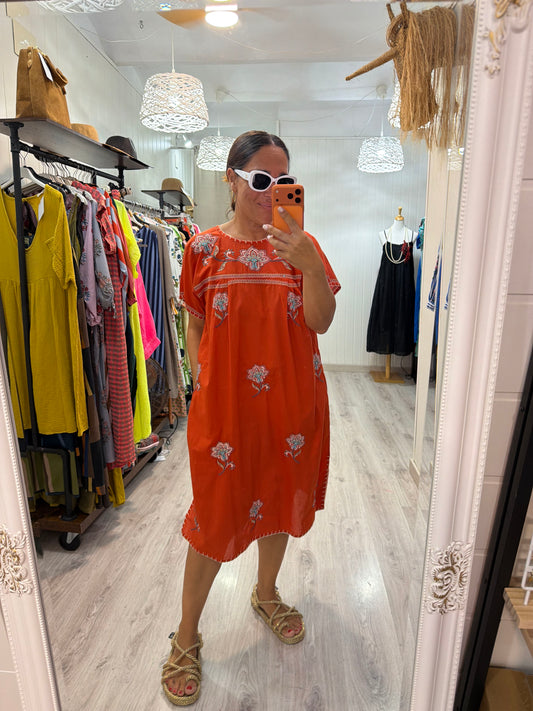 Vestido Mexicano Tijuana midi coral 2