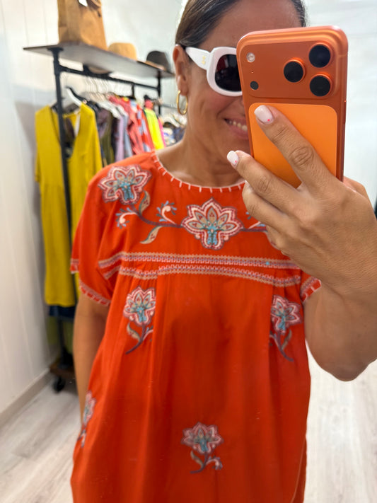 Vestido Mexicano Tijuana midi coral 2