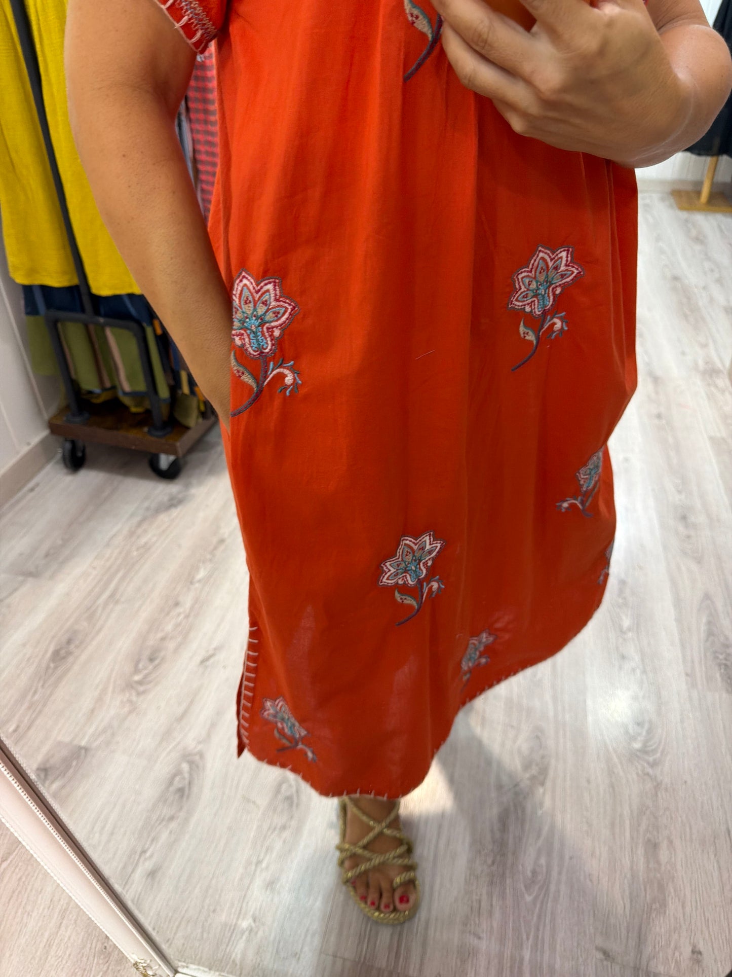 Vestido Mexicano Tijuana midi coral 2