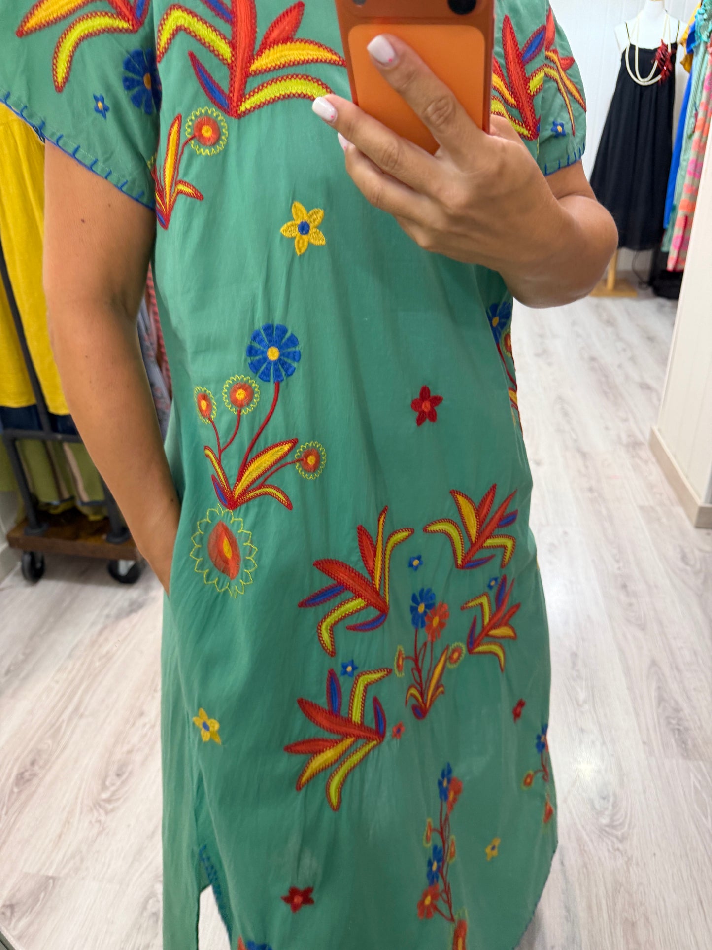 Vestido Mexicano Tijuana largo turquesa