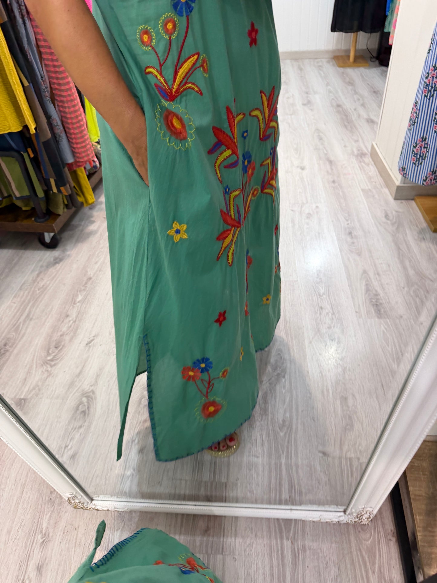 Vestido Mexicano Tijuana largo turquesa
