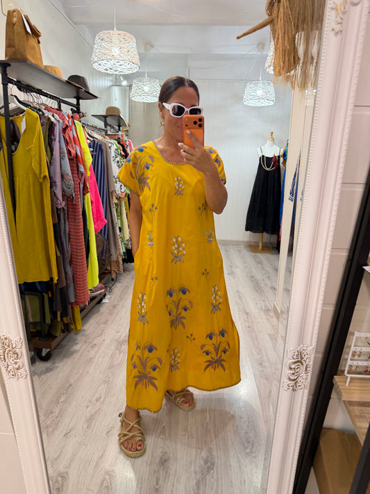 Vestido Mexicano Tijuana largo mostaza 1