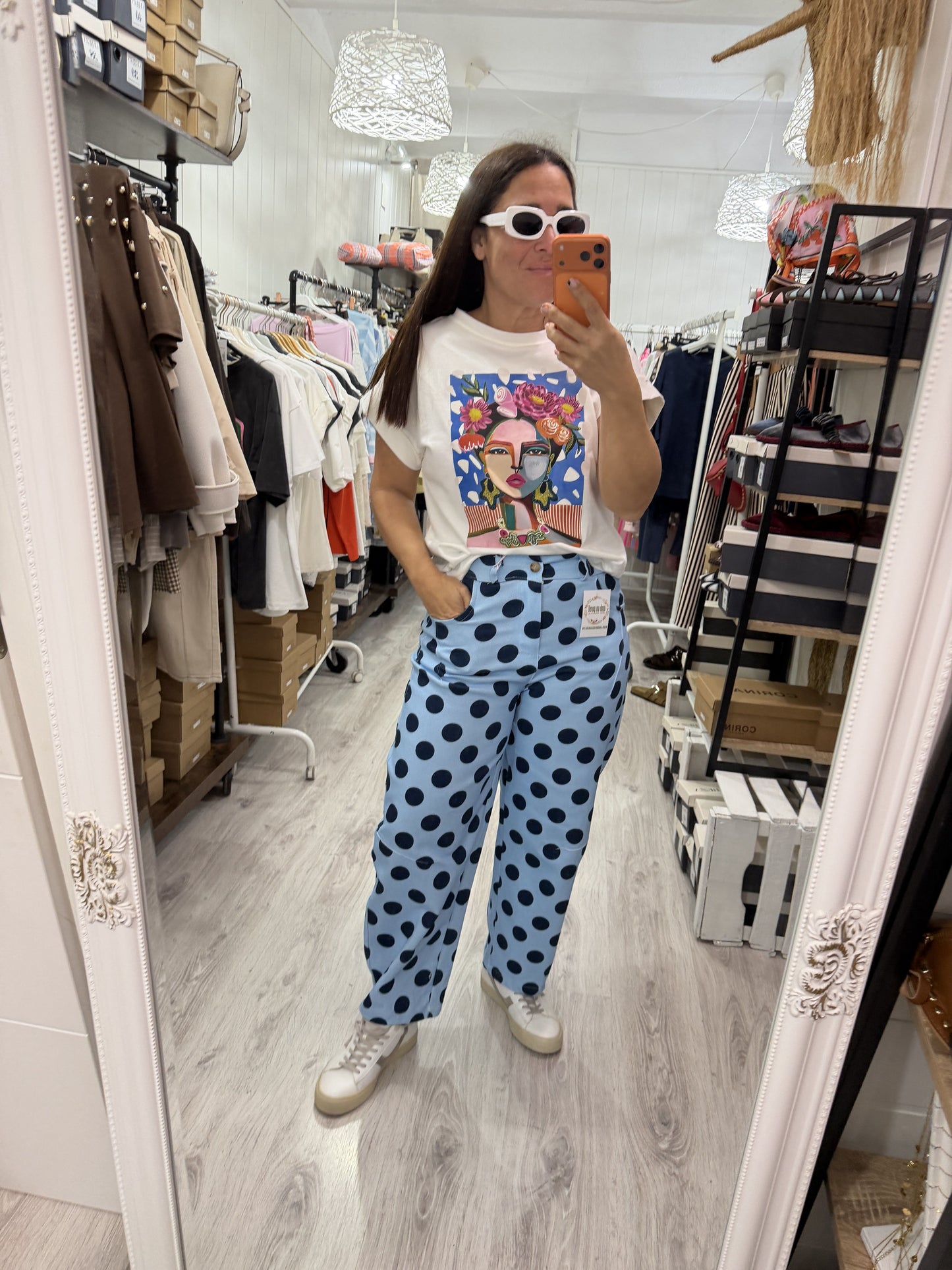 Jeans Topos Barrel azul marino y celeste