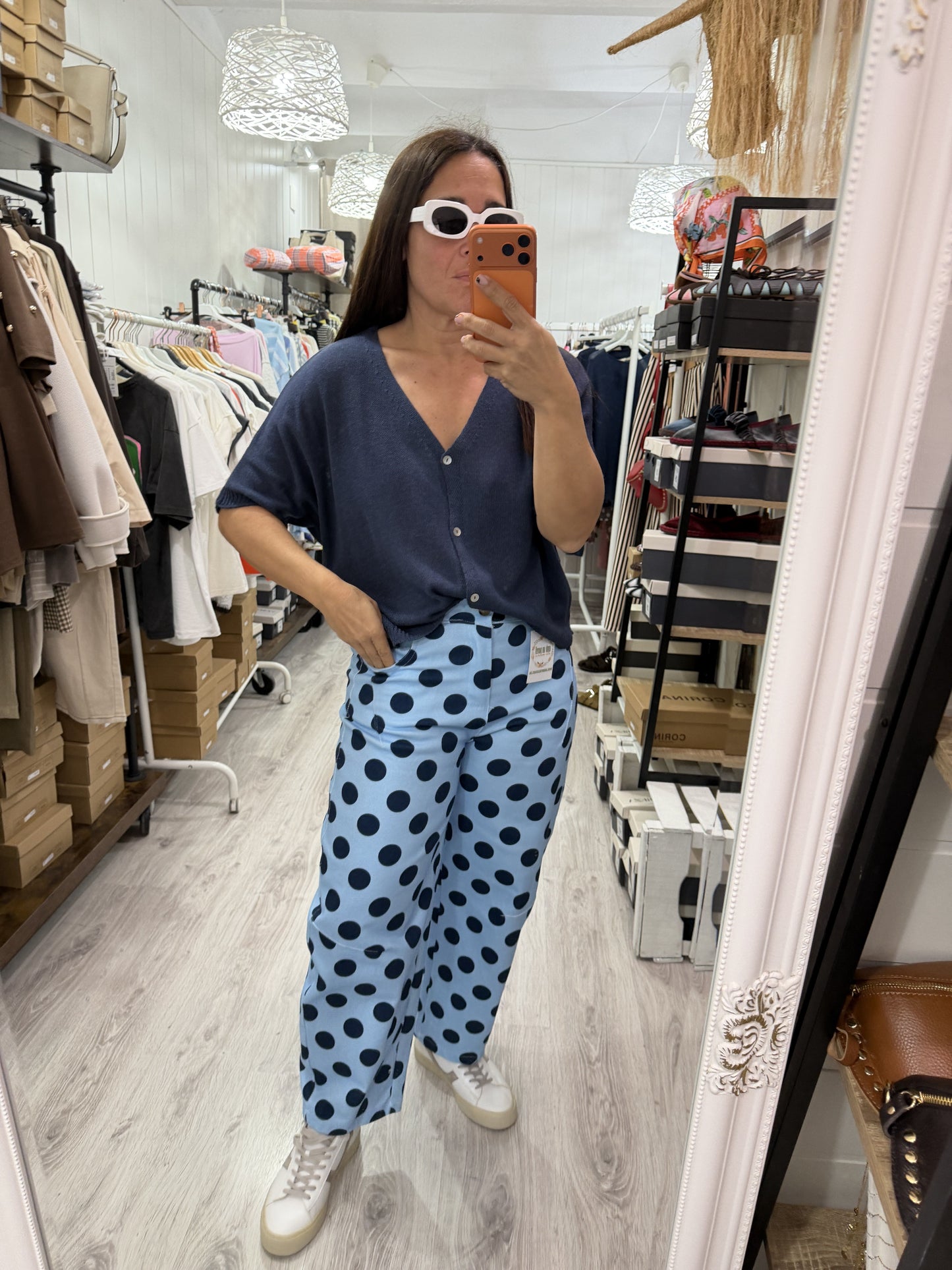 Jeans Topos Barrel azul marino y celeste