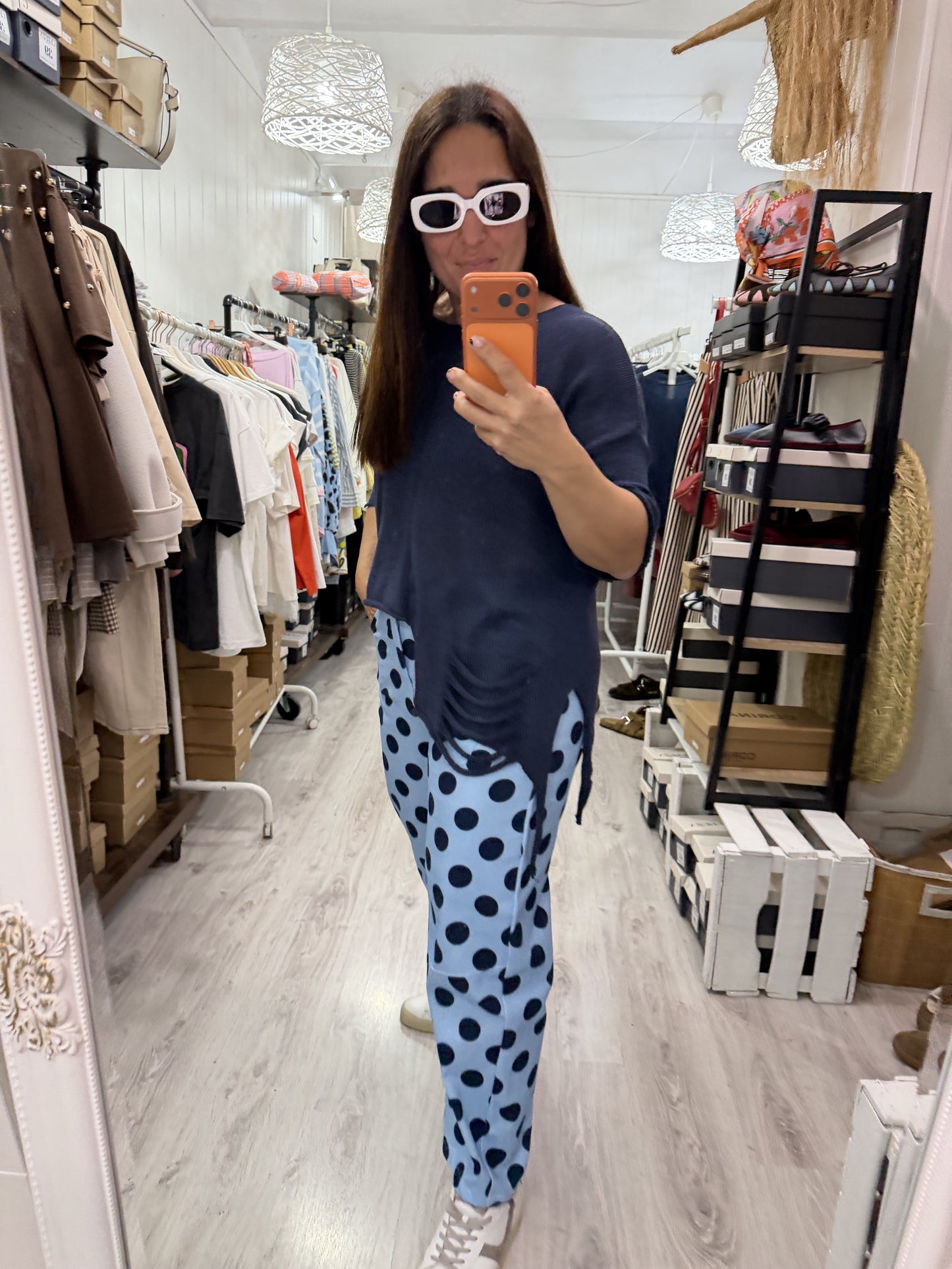 Jeans Topos Barrel azul marino y celeste