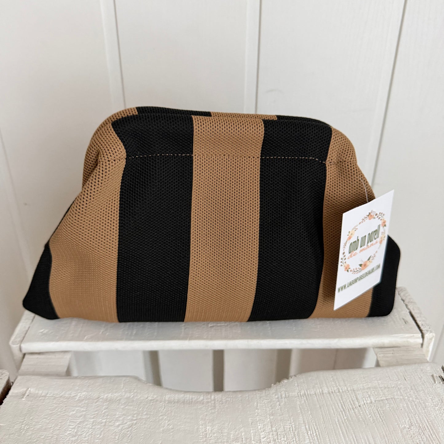 Bolso mano y bandolera Rayas camel y negro