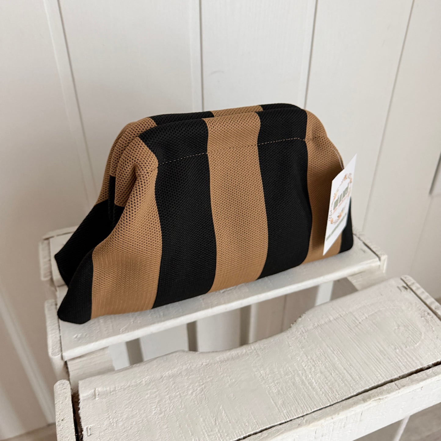 Bolso mano y bandolera Rayas camel y negro