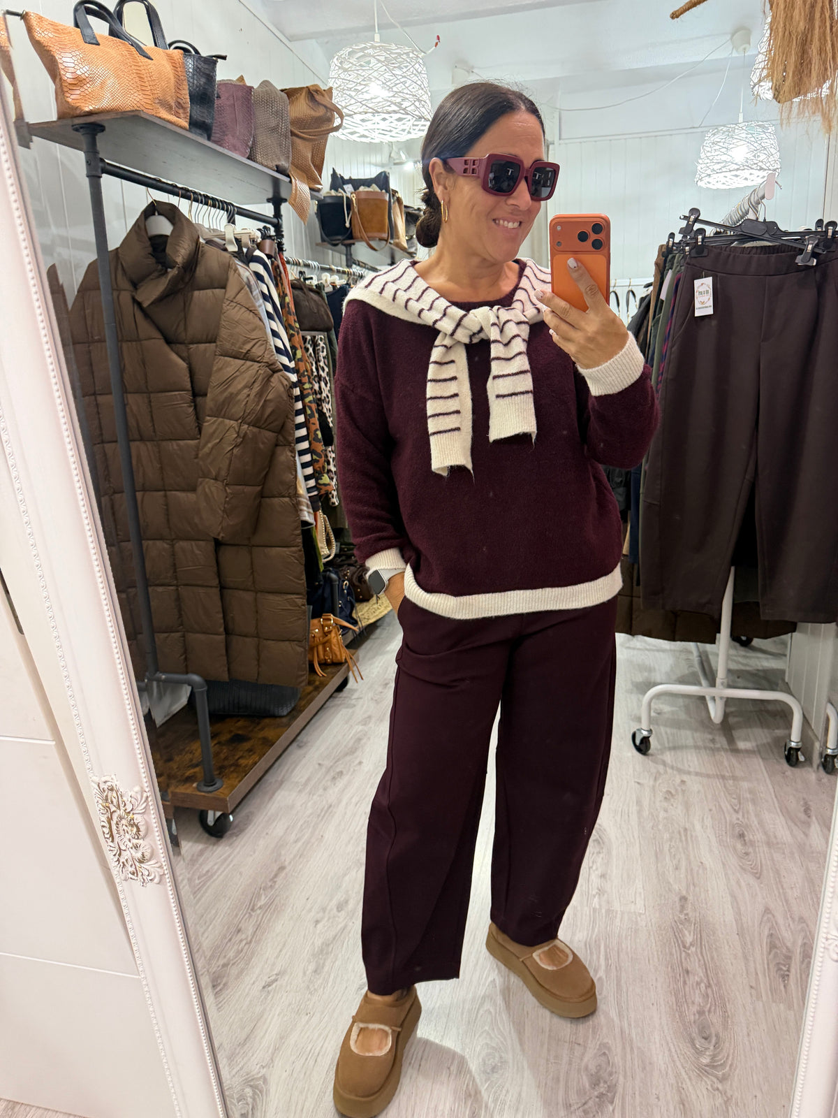 Pantalón Nagore punto milano otoño burdeos