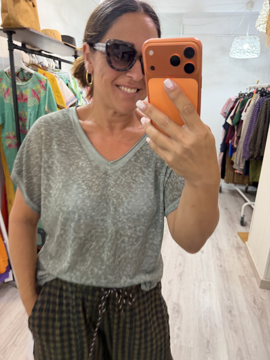 Camiseta Boho manga corta kaki