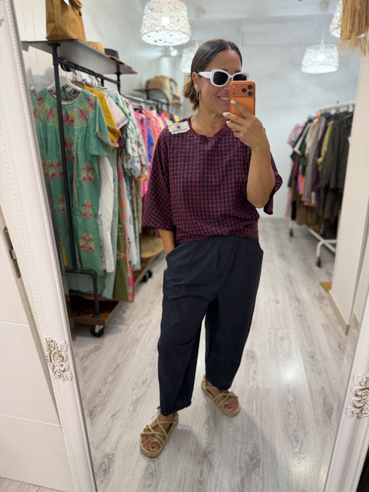 Camiseta Vichy burdeos y marino