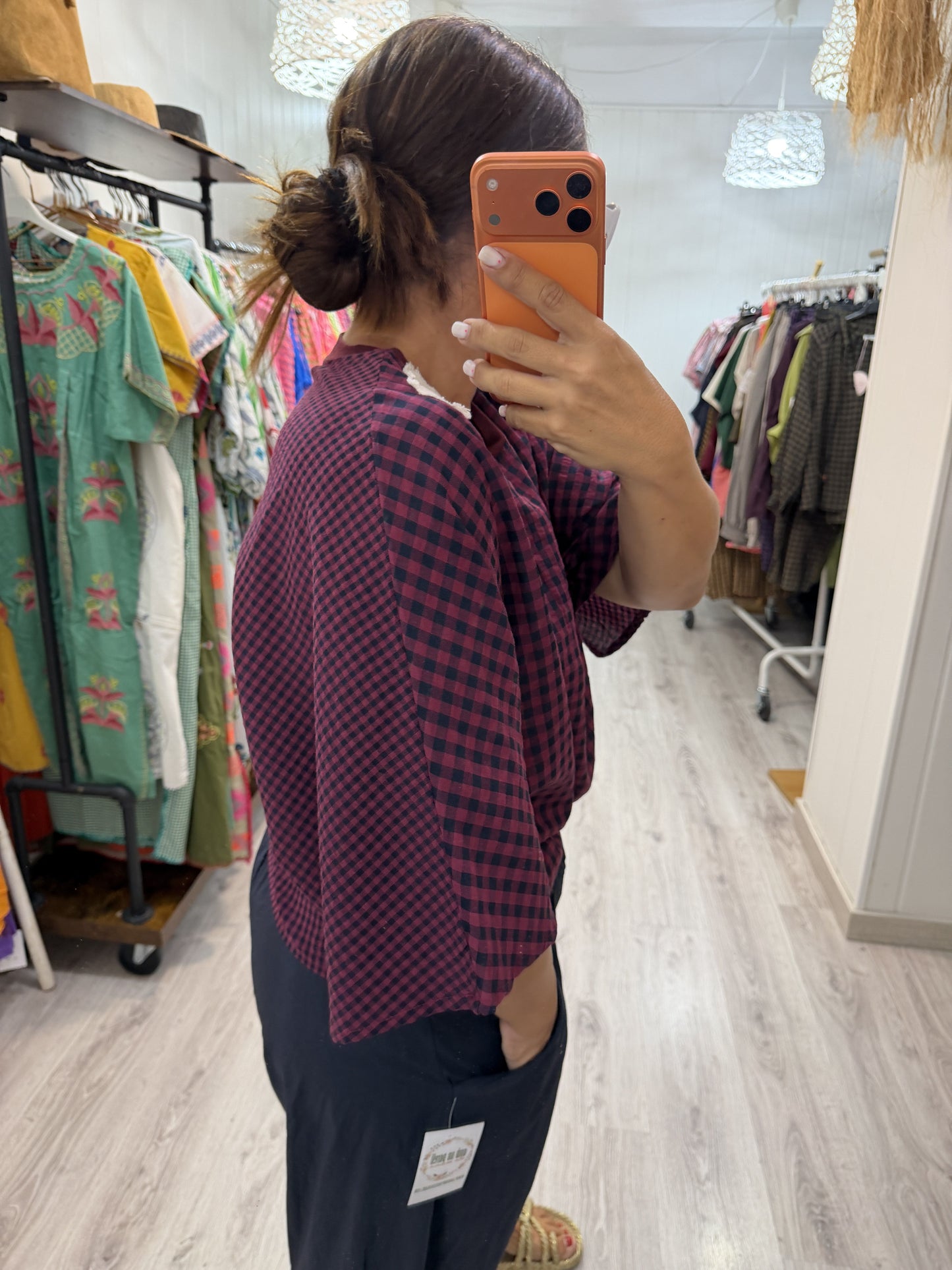 Camiseta Vichy burdeos y marino