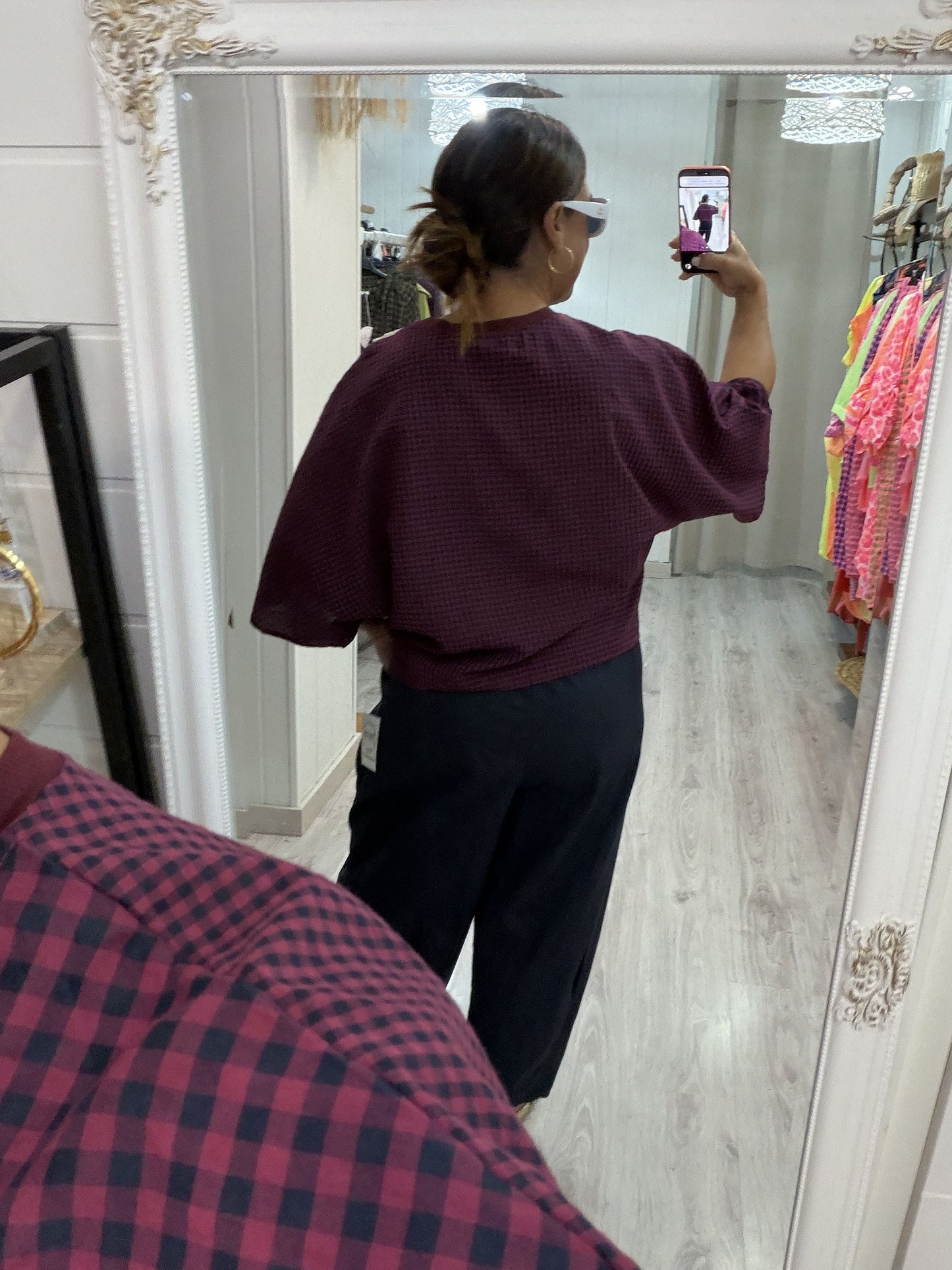 Camiseta Vichy burdeos y marino