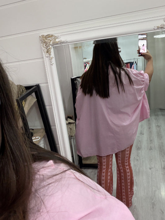 Pantalón Cuores campana licra fría naranja y rosa