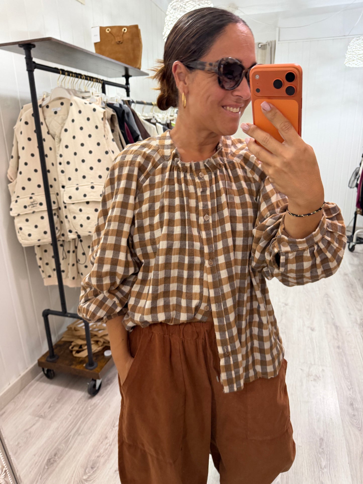 Blusón Noon Vichy franela camel
