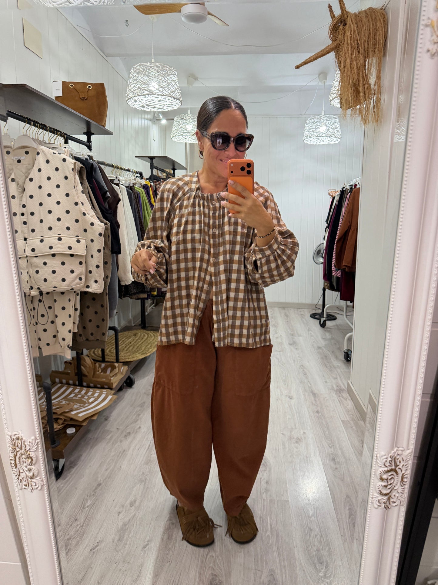 Blusón Noon Vichy franela camel