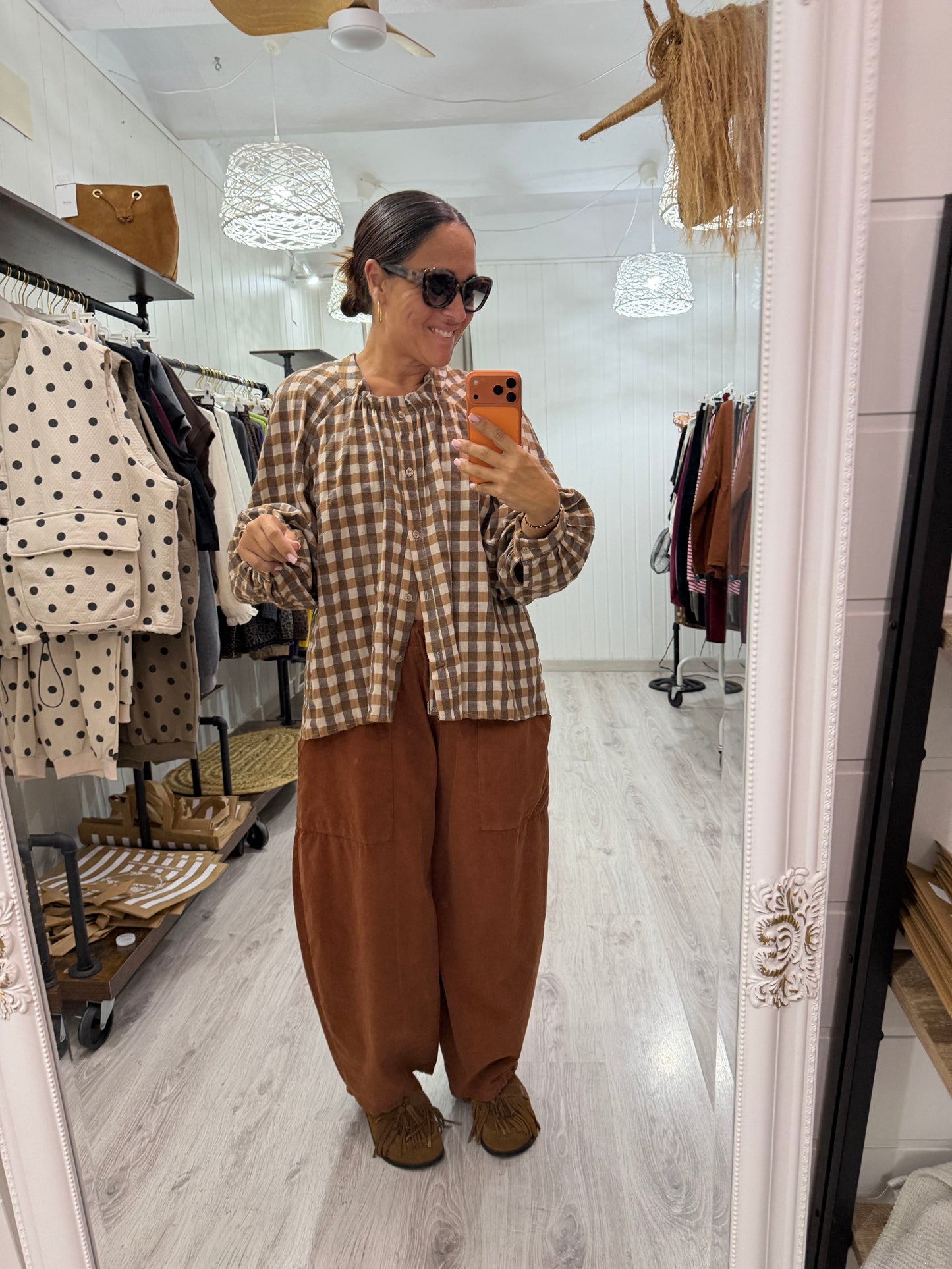 Blusón Noon Vichy franela camel