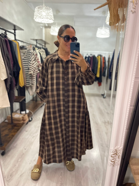 Vestido Haizea marrón y beige